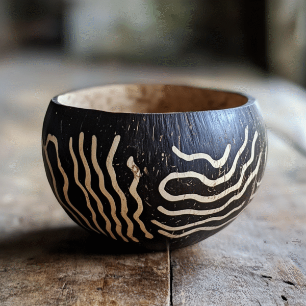 Abstract Pattern Engraved Coconut Bowl