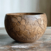Flower Pattern Engraved Coconut Bowl