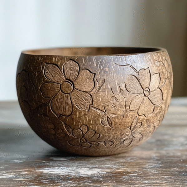 Flower Pattern Engraved Coconut Bowl