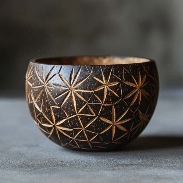 Geometric Pattern Engraved Coconut Bowl