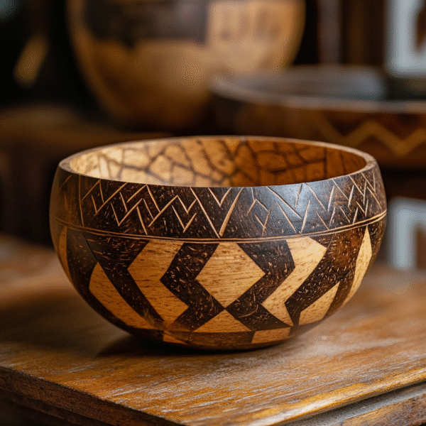 Geometric Pattern Engraved Coconut Bowl