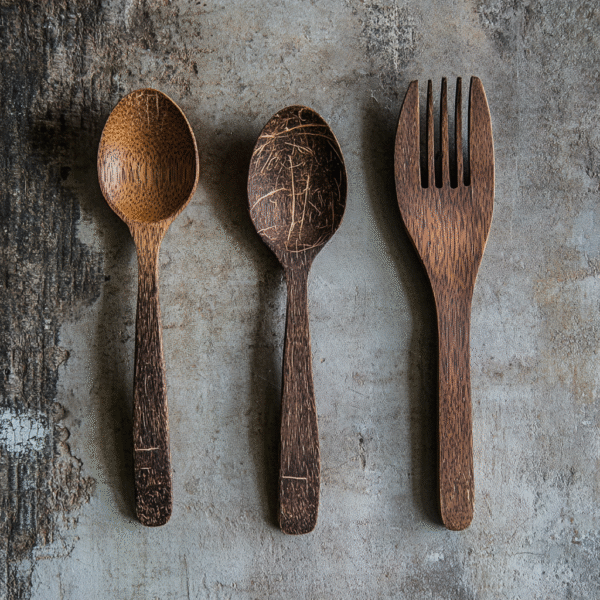 Coconut Spoon, Knife and Fork Set - Image 3
